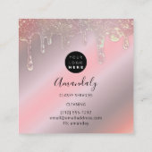 メイドハウスクリーニングサービスロゴバラドリップユニーク スクエア名刺 (裏面)