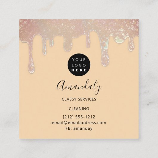 メイドハウスクリーニングサービスロゴバラ銅 スクエア名刺 (裏面)