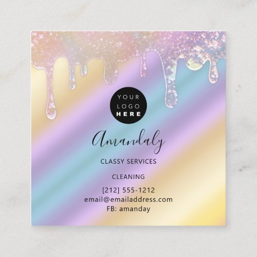 メイドハウスクリーニングサービスロゴパープルドリップ スクエア名刺 (裏面)