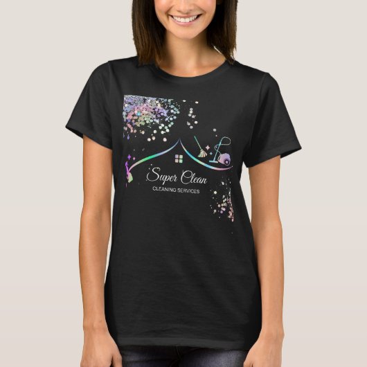 メイドハウスクリーニングホログラフィックスパークルビジネス Tシャツ (正面)