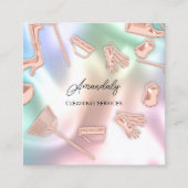 メイドハウス清掃オフィスサービスロゴホログラフ スクエア名刺 (正面)