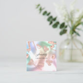 メイドハウス清掃オフィスサービスロゴホログラフ スクエア名刺 (スタンド正面)