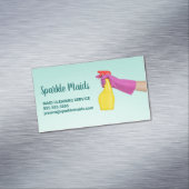 メイドハウス清掃サービスティール(緑がかった色)トレンディー マグネット名刺 (インサイチュ)