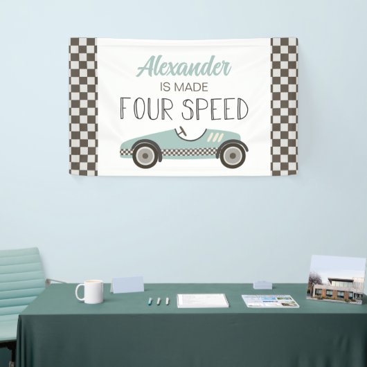 メイドフォースピードブルーレースカー4thバースデーバナー 横断幕 (トレードショー)