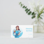 メイドユニーククリーニングサービスバブルイラストレーション 名刺 (スタンド正面)