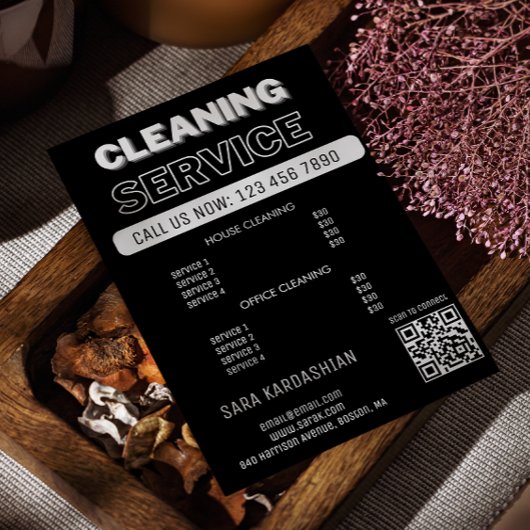 メイド価格の清掃サービススキャンして接続 黒 チラシ