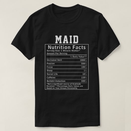 メイド栄養成分おもしろグッズ 清掃スタッフへのプレゼント Tシャツ (デザイン正面)