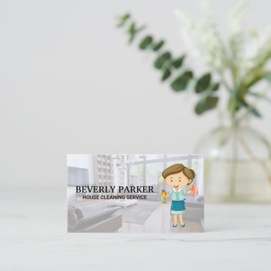 メイド清掃サービス |ホームのクリーンインテリア 名刺 (スタンド正面)