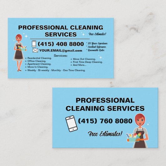 メイド清掃レディービジネスカードハウスクリーニング 名刺 (正面/裏面)
