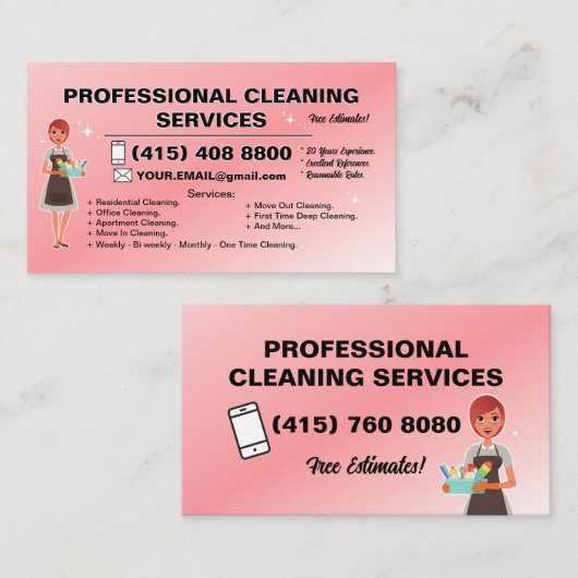メイド清掃レディービジネスカードハウスクリーニング 名刺 (正面/裏面)