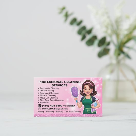 メイド清掃レディービジネスカードハウスクリーニング 名刺 (スタンド正面)