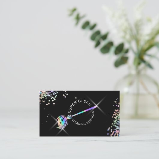 メイド清掃家計自筆証書きらめく書 名刺 (スタンド正面)