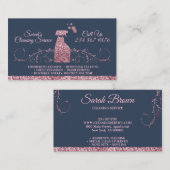 メイド清掃清掃きらめく清掃ピンクのネイビーグリッツ 名刺 (正面/裏面)