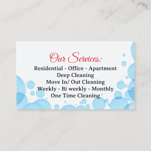 メイド清掃用清掃オフィス清掃サービス 名刺 (裏面)