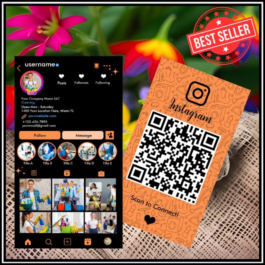 メイド清掃Instagramオレンジ家事QR 名刺