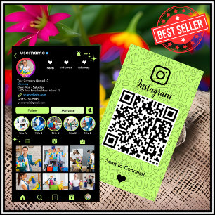 メイド清掃InstagramライムグリーンハウスキーピングQR 名刺