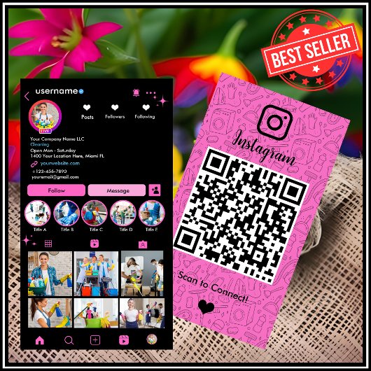 メイド清掃Instagram ピンク | ハウスキーピングQR 名刺