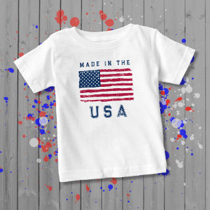 「メイド・イン・ザ・アメリカ」(ブルー文字)ヴィンテージ米国国旗 ベビーTシャツ