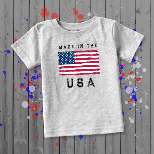 「メイド・イン・ザ・アメリカ」(黒文字)ヴィンテージ米国国旗 ベビーTシャツ
