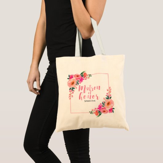 メイド・オブ・オナーのためのピンクの花の水彩画デザイン トートバッグ (正面(商品))