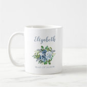 メイド・オブ・オナー 水彩花柄 ダスティブルーの結婚式 コーヒーマグカップ (左)