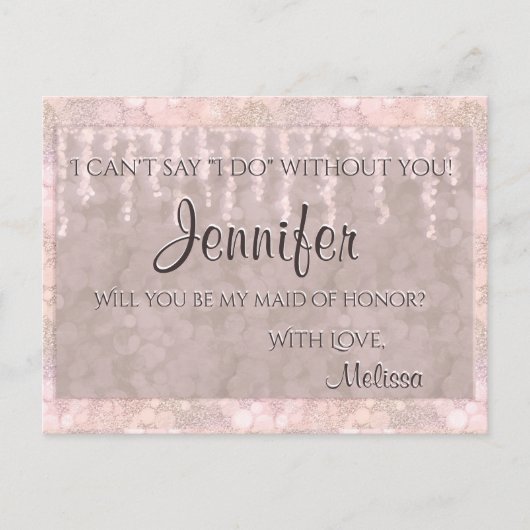メイド・オブ・オーナー（花嫁付き添い人）-かわいらしピンク《写真》ぼけ味ライト インビテーションポストカード (正面)