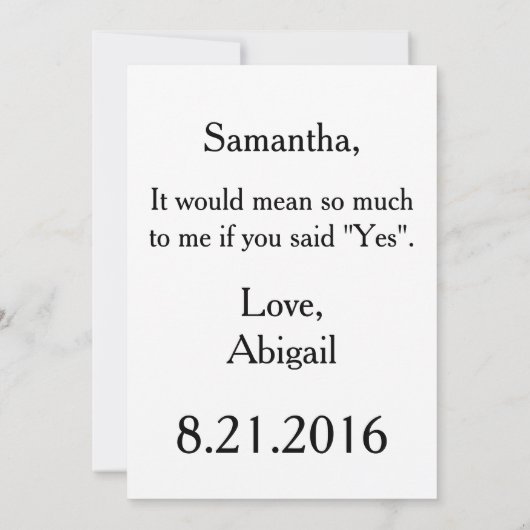 メイド・オブ・オーナー(花嫁付き添い人)かブリデスメイド 招待状 (裏面)