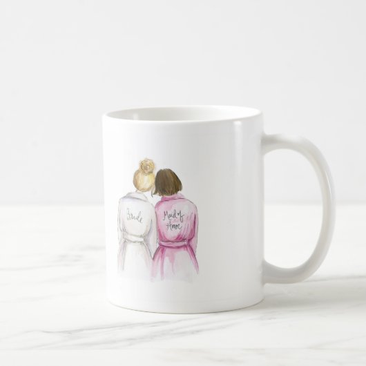 メイド・オブ・オーナー（花嫁付き添い人）か。 マグのブロンドの花嫁のブルネットのボブの女中 コーヒーマグカップ (右)