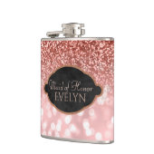 メイド・オブ・オーナー(花嫁付き添い人)のばら色の金ゴールドのグリッターのカスタムな結婚式 フラスク (左)