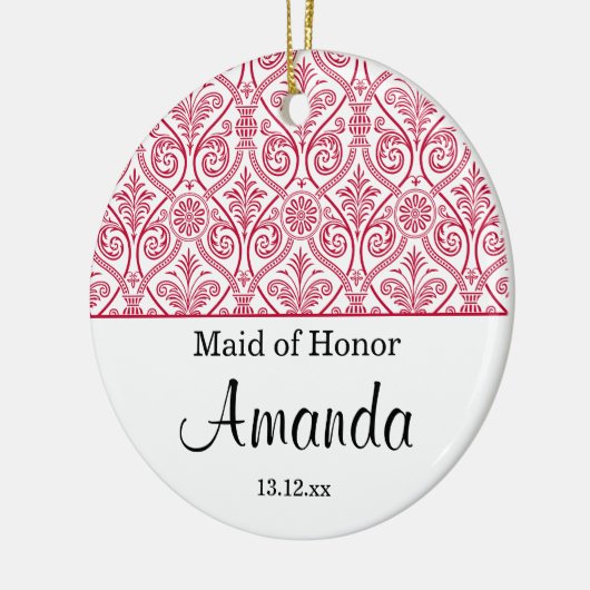 メイド・オブ・オーナー（花嫁付き添い人）のオーナメントの結婚式の引き出物-赤いエレガント セラミックオーナメント (左)
