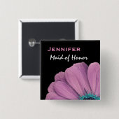 メイド・オブ・オーナー(花嫁付き添い人)のピンクのデイジーの名前をカスタムするの結婚式 缶バッジ (正面&裏面)