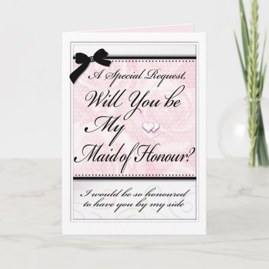 メイド・オブ・オーナー（花嫁付き添い人）エレガントバラハートラブリーボウ カード (正面)