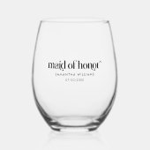 メイド・オブ・オーナー（花嫁付き添い人）エレガントブラックレトロタイポグラフィ ステムなしワイングラス (正面)