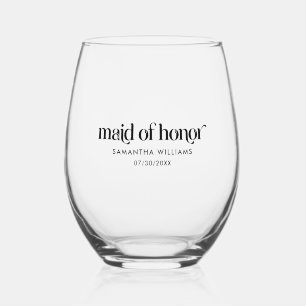 メイド・オブ・オーナー（花嫁付き添い人）エレガントブラックレトロタイポグラフィ ステムなしワイングラス