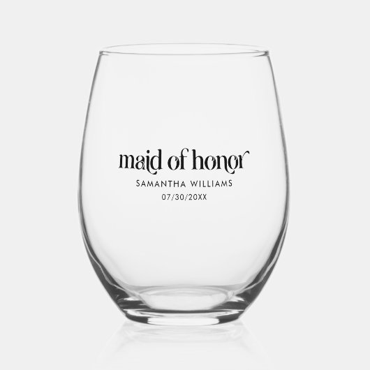 メイド・オブ・オーナー（花嫁付き添い人）エレガントブラックレトロタイポグラフィ ステムなしワイングラス (正面)
