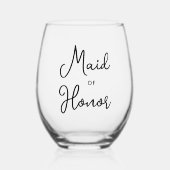 メイド・オブ・オーナー(花嫁付き添い人)カスタムブラック文字フォント ステムなしワイングラス (正面)