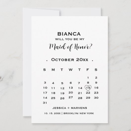 メイド・オブ・オーナー(花嫁付き添い人)カレンダーの提案カード 案内状 (正面)