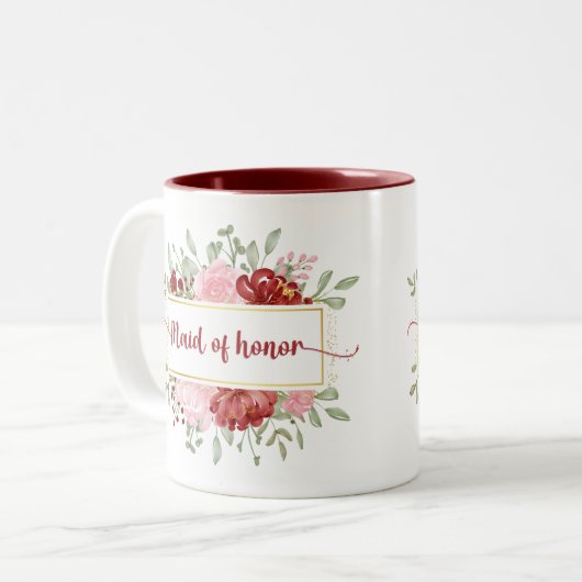 メイド・オブ・オーナー(花嫁付き添い人)ギフトかわいい水彩花 ツートーンマグカップ (正面左)
