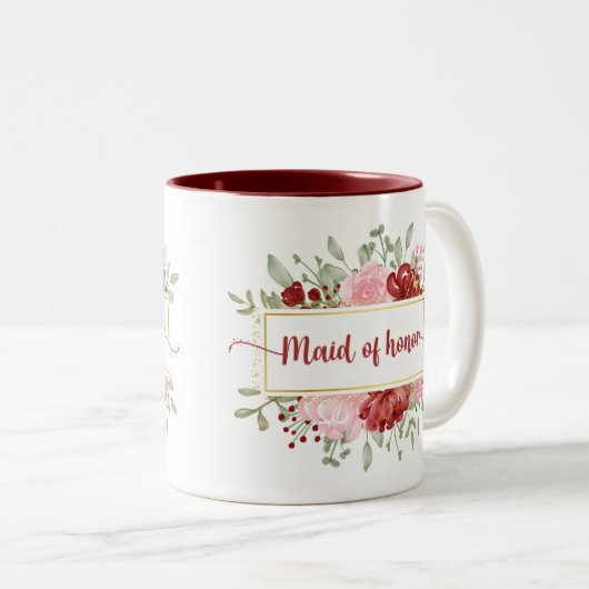 メイド・オブ・オーナー(花嫁付き添い人)ギフトかわいい水彩花 ツートーンマグカップ (正面右)