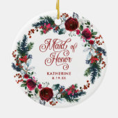 メイド・オブ・オーナー(花嫁付き添い人)クリスマスフローラリース パーソナライズされた セラミックオーナメント (裏面)