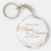 メイド・オブ・オーナー（花嫁付き添い人）コーラル&シルバーレース結婚のギフト キーホルダー (正面)