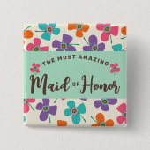 メイド・オブ・オーナー（花嫁付き添い人）シックポップ・アートのデイジー結婚の名前タグ 缶バッジ (正面)