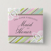 メイド・オブ・オーナー(花嫁付き添い人)スウィートストライプガー結婚デンの名前タグ 缶バッジ (正面)