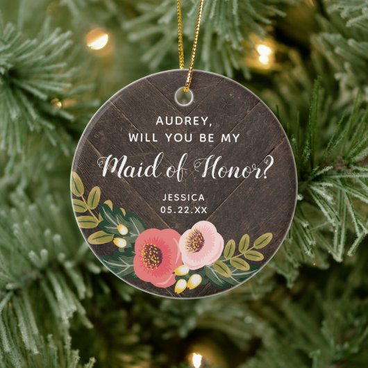 メイド・オブ・オーナー（花嫁付き添い人）パーソナライズされたファームハウスボホ花模様 セラミックオーナメント (ツリー)