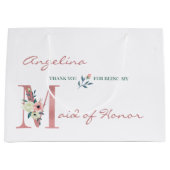 メイド・オブ・オーナー（花嫁付き添い人）パーソナライズされたフローラレターありがとう ラージペーパーバッグ (正面)