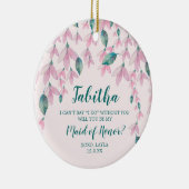 メイド・オブ・オーナー（花嫁付き添い人）パーソナライズされた提案ピンク花模様 セラミックオーナメント (右)