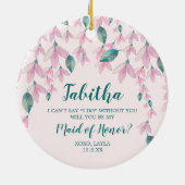 メイド・オブ・オーナー(花嫁付き添い人)パーソナライズされた提案ピンク花模様 セラミックオーナメント (裏面)