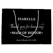 メイド・オブ・オーナー（花嫁付き添い人）パーソナライズされた白黒サンキュー ラージペーパーバッグ (裏面)