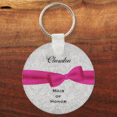 メイド・オブ・オーナー（花嫁付き添い人）ピンクボウシルバーダマスクE001 キーホルダー (正面)