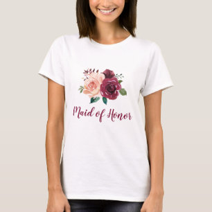 メイド・オブ・オーナー(花嫁付き添い人)フローラ赤面ピンクブルゴーニュバラ Tシャツ